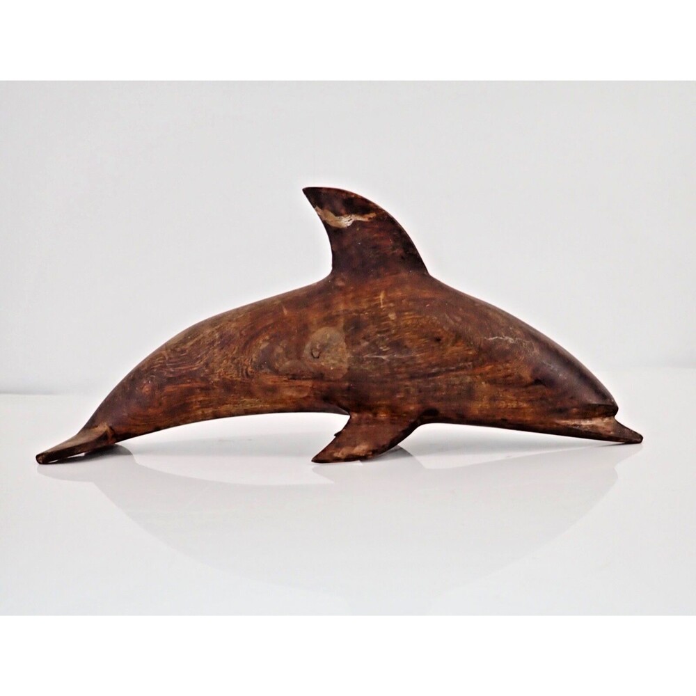 Kokooburra Wood Dolphin Sculpture Hand Carved Nautical Coastal Decor 10" Length